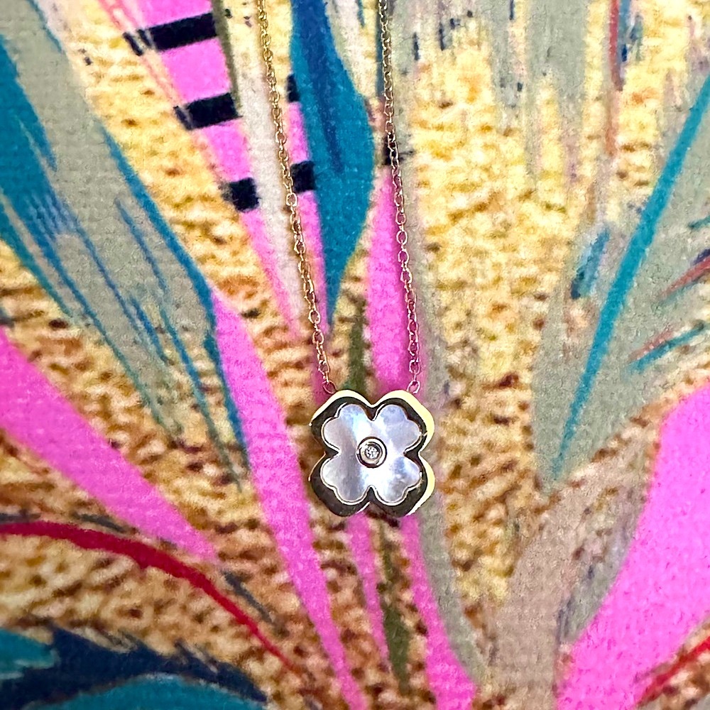 Stainless Steel 18K Gold Enamel Clover Pendant Necklace